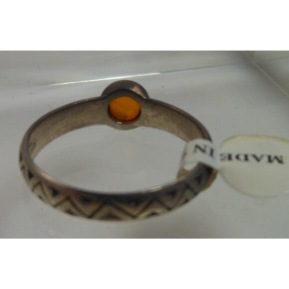 Vintage Oxidized Sterling Silver Amber Band Ring Stack Size 7 Thailand - Picture 5 of 9